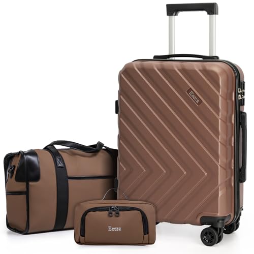 Image of 3 piece Carry on luggage 22x14x9 airline approved Dark Brown | Lightweight ABS Hardside Luggage, TSA-Approved combination Lock, Suitcases with Spinner Removable Wheels (20 inch /DB /TB)