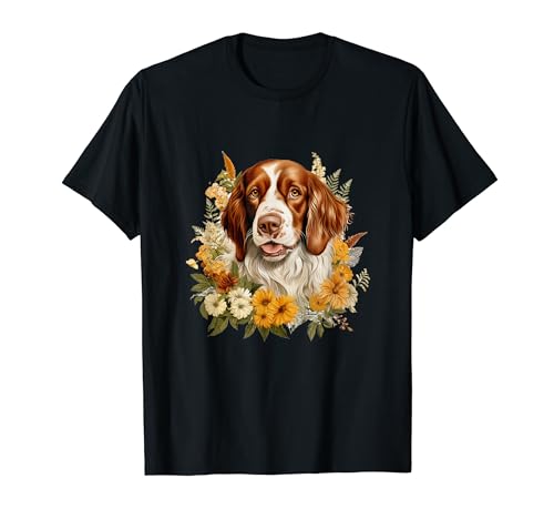 Welsh Springer Spaniel Dog Flowers Vintage Pastel Floral T-Shirt