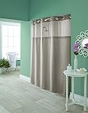 Hookless RBH95MY981 Greige Hudson Herringbone Shower Curtain with Snap-In PEVA Liner