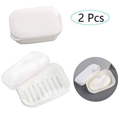inherited 2 pcs Jabonera Ducha, Caja de jabón portátil Drain Layer Travel Soap, de jabón de Viaje con Fuerte Sellado, portátil, a Prueba de Fugas-Blanco(10 * 6.5 * 4.5cm)