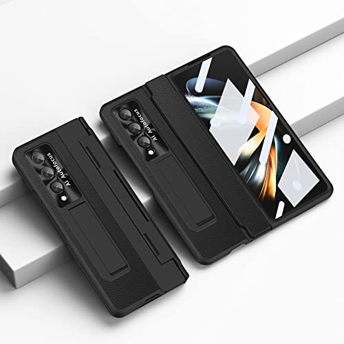 Coque Galaxy Z Fold 4 et 3 en cuir plaqué avec protège-charnière et verre avant intégré
