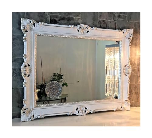 Generisch Cornice portafoto barocca 50x70 cm, cornice sontuosa antica, 70x90 cm, per dipinti, cornice per matrimoni, bacheca pubblicitaria (Bianco/Argento)