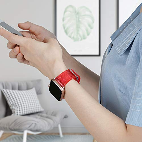 iiteeology Compatible with Apple Watch Band 42mm 41mm 40mm 38mm, Soft Glitter Clear iWatch Bands for Women Series 1-12 - Red - image 5
