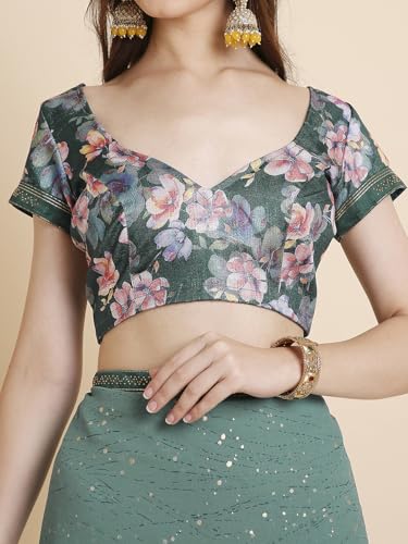 Image of RATAN Women's Georgette Tie-Dye Saree with Printed Blouse Piece