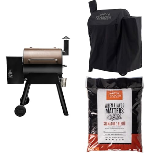 Traeger Grills Pro 22 Wood Pellet Grill and Smoker, Bronze with Full-Length Cover and Signature Blend Pellets 18 lb Bag