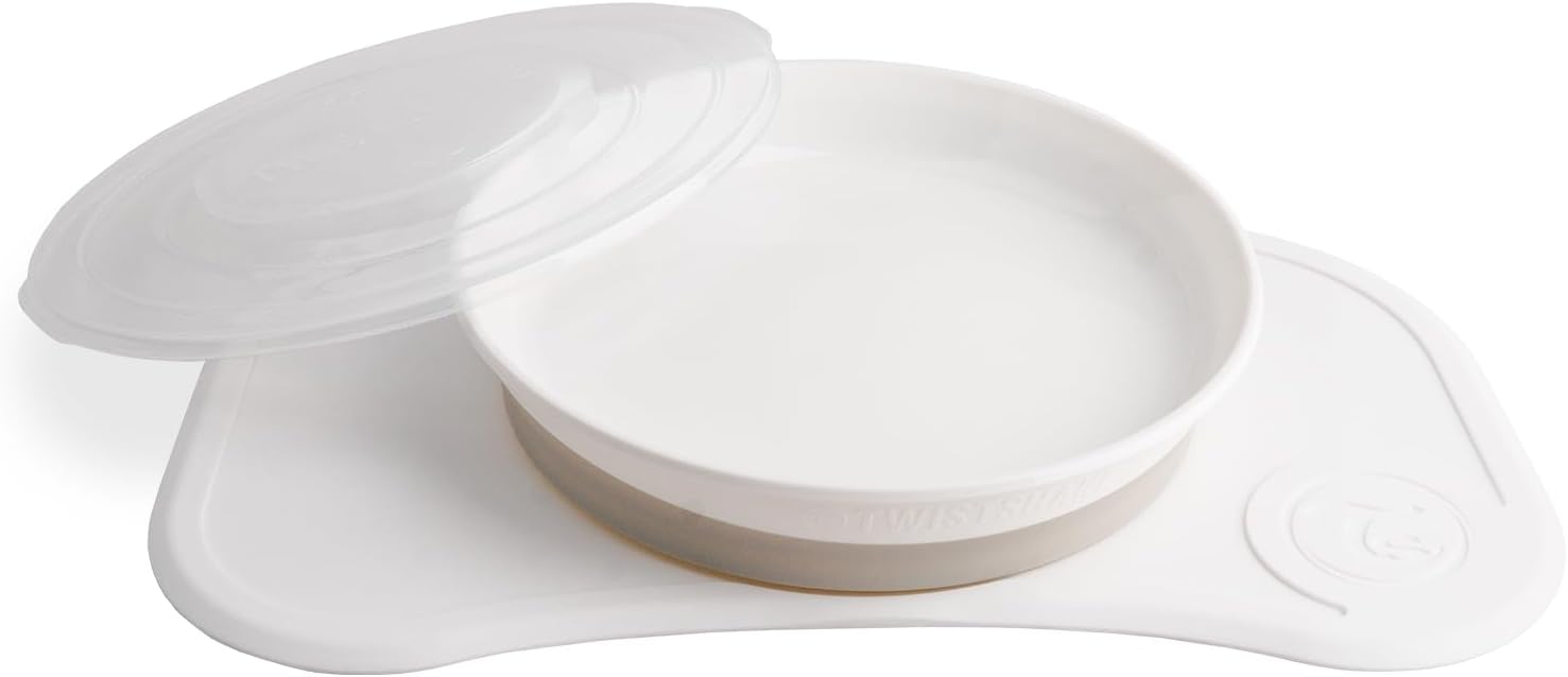 Click Mat Mini + Plate | Non-Slip Tableware Set | Baby Plate + Baby Placemat (31x17) | BPA-Free | Food Training for Kids 6m+ | White