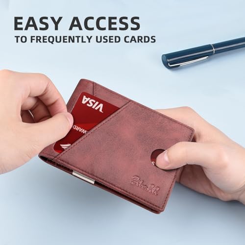 Image of Zitahli Slim Wallet for Men,RFID Blocking Leather Bifold with Money Clip | Minimalist Front Pocket Design, Holds 12 Cards, RFID Protection, Gifts for Men on Birthdays, Father's Day, and Christmas