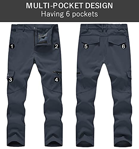 donhobo Men's Waterproof Trousers,Winter Walking Softshell Fleece Lined Outdoor Warm Hiking Climbing Camping Snow Ski Pants with Multi-Pockets Dark Grey 34-1 - Image 4