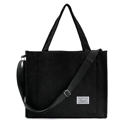 REDSINDA Aesthetic Corduroy Tote Bag Vintage Women Crossbody Bag Square Handbag Everyday Bag Travel Shoulder Bag (Large Black) Cover