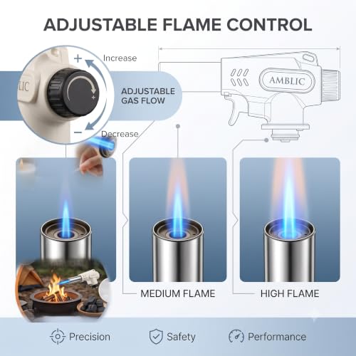 Image of Professional Kitchen Butane Torch Lighter, Refillable Blow Torch for Cooking, Adjustable Flame Creme Brulee Torch, Reverse Use for BBQ, Baking, Soldering & Camping (Butane Gas Not Included)