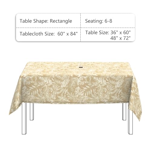 LVTXIII Rectangle Outdoor Tablecloth with Umbrella Hole and Zipper, Water-Repellent 60 x 84 Inch Patio Table Cover for Picnic, Garden, Backyard Dining, Tropical Leaf Oat by LVTXIII - Used condition - Image 3