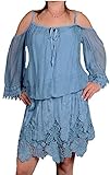  Damen Pure Seide Spitze Lagenlook Kleid Tunika Cocktailkleid Abendkleid 36 38 40 42 44 46 S M L Party Club Blau Sommer Strand (42)