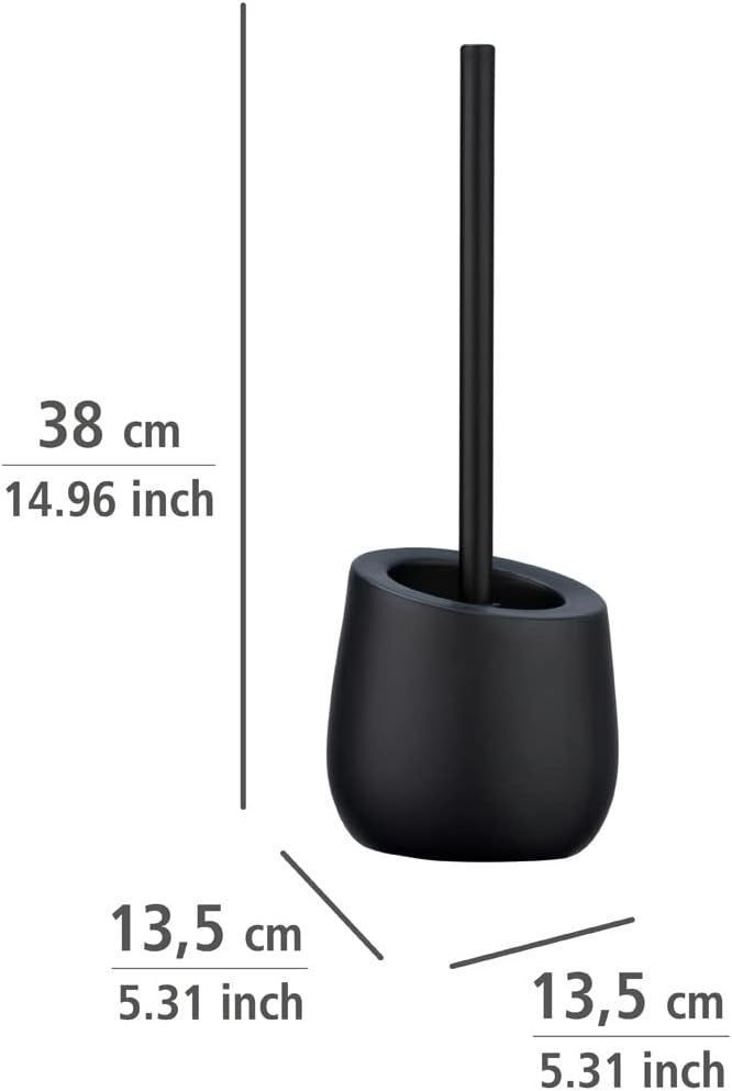 WENKO Badi Black Toilet Brush Set, Ceramic with Matte Finish, Includes Toilet Brush with Silicone Brush Head and Non-Stick Effect