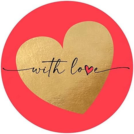 Easykart Happy Valentines Day Stickers , 500 Pcs in roll | 1.5 Inch Red Base with Gold Foiled Heart
