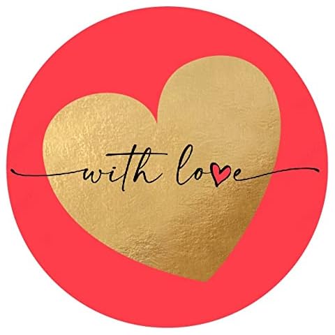 Easykart Happy Valentines Day Stickers , 500 Pcs in roll | 1.5 Inch Red Base with Gold Foiled Heart Cover
