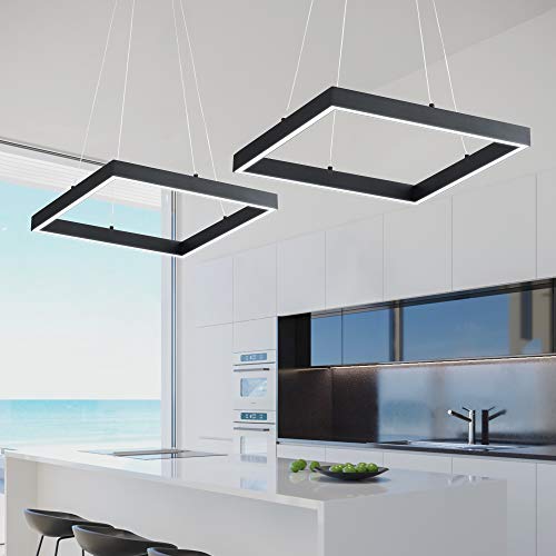 Sunmoo Modern Led Pendant Light Square Led Chandelier 1 Ring Acrylic Pendant Lighting Fixture For Bedroom Living Room Dining Room Kitchen Island 25W 6000K Not-Dimmable 15.7L*15.7" W (Black) #TOP2
