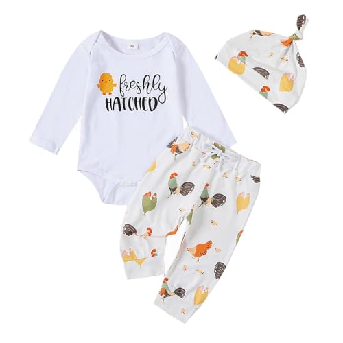 Image of SAYOO Baby Layette Set Infant Boy Farm Animals Bodysuit Clothes Letter Romper+Pants Newborn Coming Home Outfit with Hat