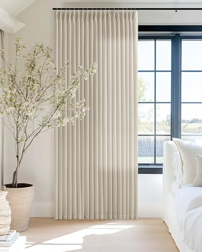 Image of Extra Wide Oatmeal Pinch Pleat Semi Sheer Linen Curtains 70x90 Inch 1 Panel