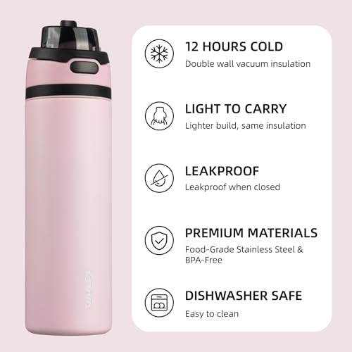 Image of BJPKPK 25oz Insulated Water Bottle with Straw Lid & Handle, Stainless Steel | Leak-Proof 2-in-1 Straw & Spout Lid, BPA-Free Vacuum Insulated Bottle Fits Cup Holders for Gym, Office, Travel & Outdoor
