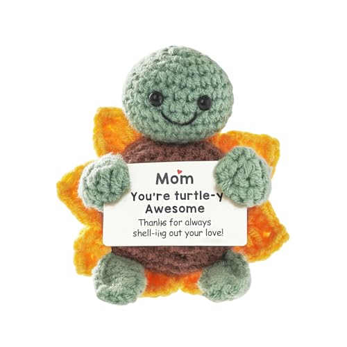 Handmade Mini Positive Turtle Crochet - Sweet Gift for Mom from Daughter or Son with Message Card - Mother's Day Mom Birthday Gifts - Emotional Support Gifts for Women Wife Grandma Mother-in-Law