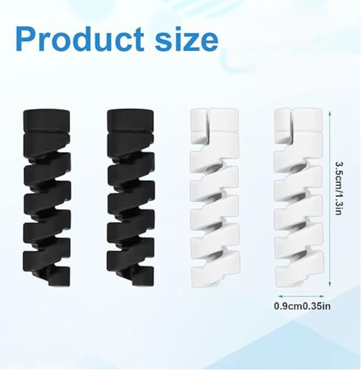 Image of skysia Spiral Cable Charger Protector Wire Protector - Data Cable Saver, Earphone Cable Cover, Cords Protective Wire Winder Sleeve Charger Cover (B&W End Guard (16 Pcs))