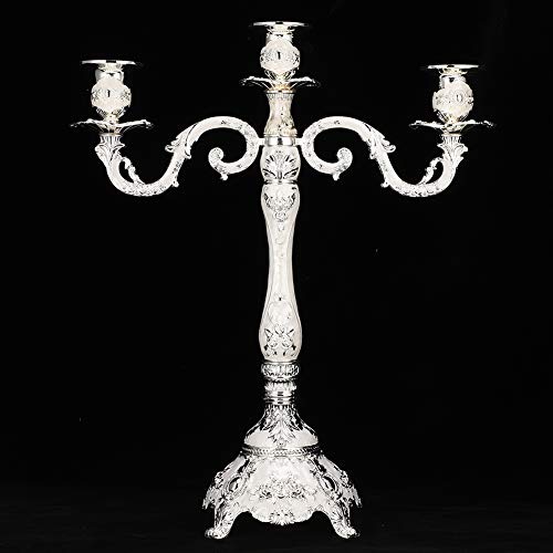3 ramiona świecznik europejski trzy główki ornamenty retro romantyczny świecznik na Boże Narodzenie / urodzinowy / dekoracja domowa (3 świeczniki srebrne i białe)