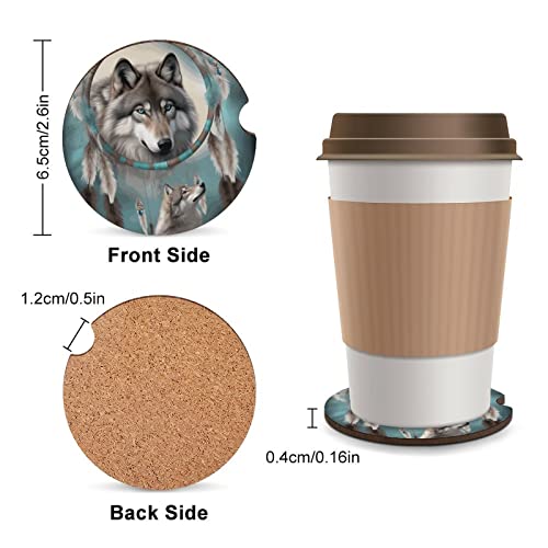 Posavasos para carros con diseño Wolf Dream Catcher 2PCS miniatura 2