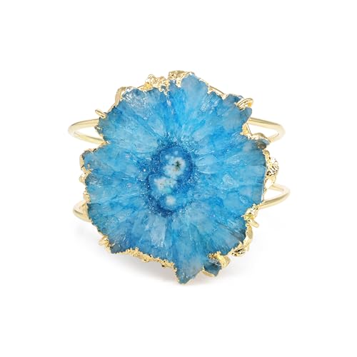 Bracelet manchette quartz Aura pour femme en pierre naturelle et or