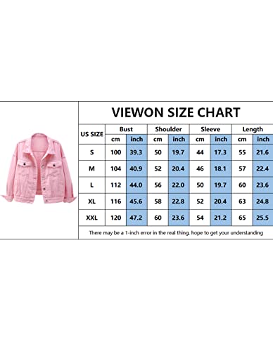 Viewon Women's Casual Denim Cotton Button Down Long Sleeve Lapel Loose Jacket Coat White M #TOP6