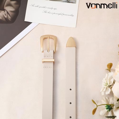VONMELLI Women Skinny Leather Belt for Jeans Dress Thin Waist Belt Ladies Belt with Gold/Sliver Buckle2