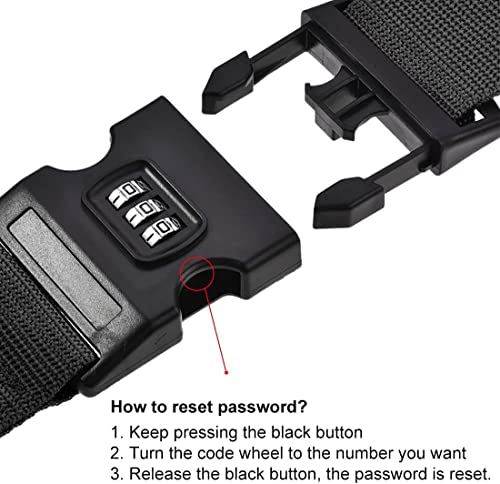 Premify 2 Pack Adjustable Luggage Strap for Suitcases, Black, Polypropylene Plastic, 410cm/161inch (Adjustable), 5cm/1.97inch Width, Fits 18-33 Inch Suitcases, Number Lock Security, Ideal Travel Gift