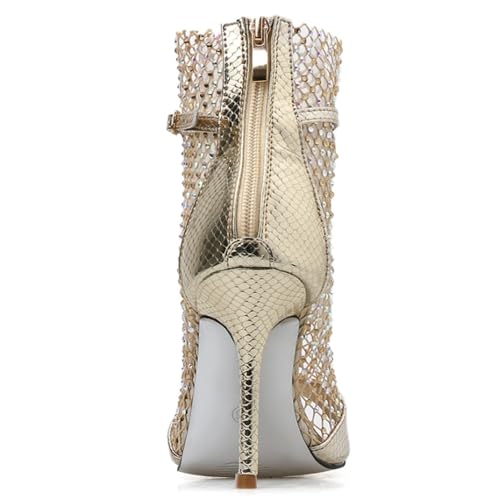 Women'S Hollow Mesh Rhinestone Stiletto Sandals With Back Zipper Summer Classic Open Toe Evening Ankle Strap High Heel Sandals Gladiator Sexy High Heels3