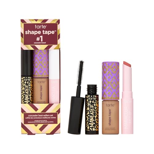 tarte shape tape best-sellers set – Shape Tape Concealer, Hydrating Lip Gloss Balm &amp; Mascara for Curl, Volume &amp; Length, Longwear, Cruelty Free