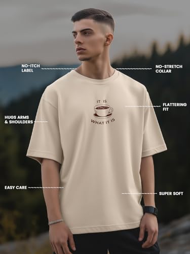 Image of Nobero Men's Oversized Graphic T-Shirt for Men | Soft Cotton | Drop Shoulder Relaxed Fit | Printed Casual Tshirt for Men