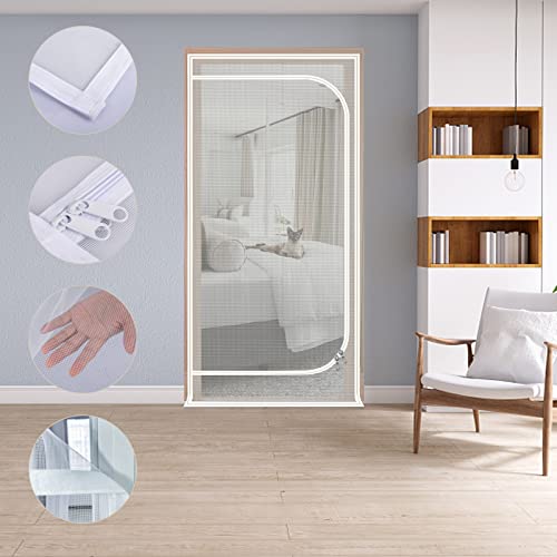 Reinforced Cat Screen Door,Zipper Screen Door Fits Door Size 38''X 82'',Cat Resistant Mesh Screen Door For Keeping Cats In And Out -Used For Living Room,Bedroom,Kitchen. #TOP5