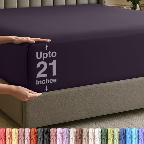 Utopia Bedding Extra Deep Pocket Queen Fitted Sheet, Fits up to 21 Inch Mattress - Hotel Luxury, Soft, Breathable and Comfy - Shrinkage and Fade Resistant - Easy Care (Purple)