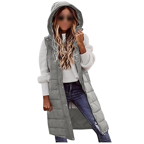 Casaco Comprido Para Mulheres Acolchoado De Inverno Gilet Longline Com Capuz