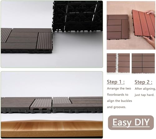 Dalles de terrasse emboîtables gris multicolore en bois composite robuste - 5