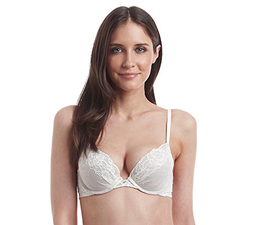 Maidenform Women's Plunge Embellished Push Up Underwire Bra, Ivory/Gloss,36A