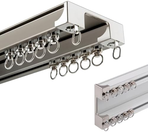 Heavy-Duty Double Track Curtain Rail Set | Ceiling Mounted Aluminum Curtain Track for Living Room & Bedroom | 420cm Room Divider | Stylish Champagne Finish