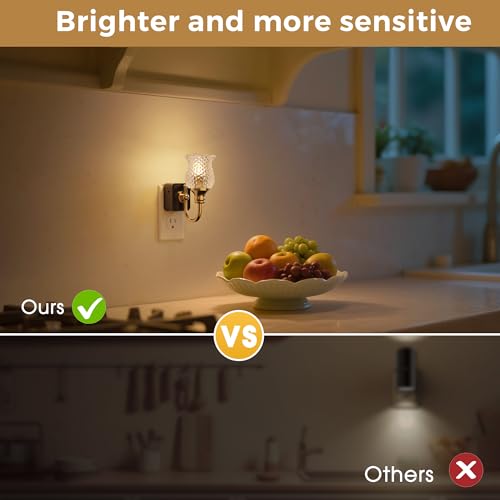 Image of L LOHAS LED Night Lights Plug into Wall, 3000K Soft White LED Floral Night Lights with Auto Sensor, 0-100lm Adjustable Brightness, for Hallway Bedroom Stairway