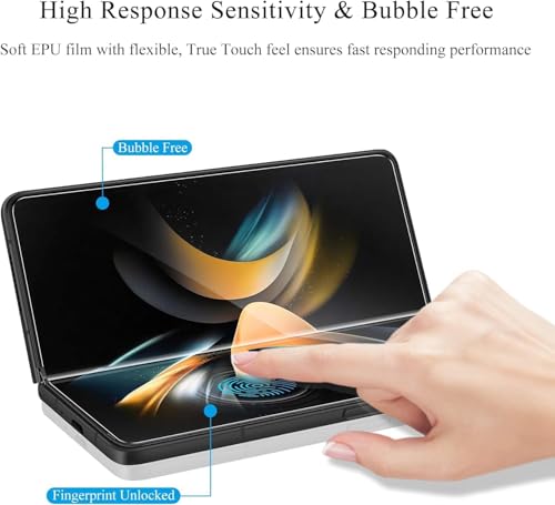 Image of Uyiton Silicone 4-in-1 Screen Protector for Samsung Galaxy Z Fold 4 | HD Clear Screen Guard Set with Front Screen, Back Panel, Inner Display & Hinge Protector | Bubble-Free Easy Installation | Scratch Resistant