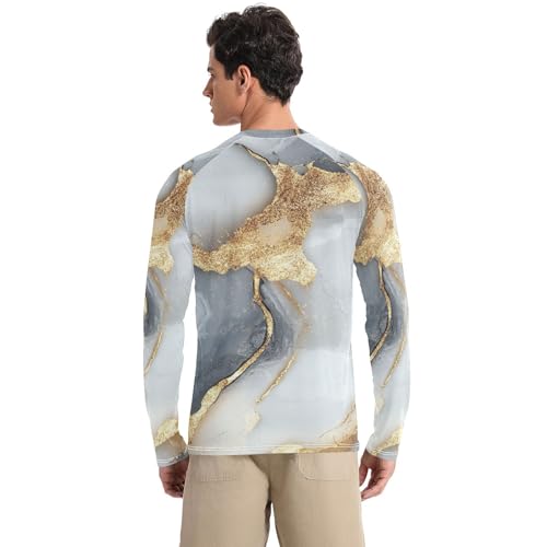 Marble Grey White UPF 50+ Long Sleeve Sun Shirt Loose Crew Neck Comfort Mens Sun Shirts UV Protection Long Sleeve Outdoors2