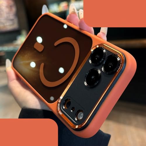 Protection magnétique iPhone 15 orange pour charger sans fil au bureau