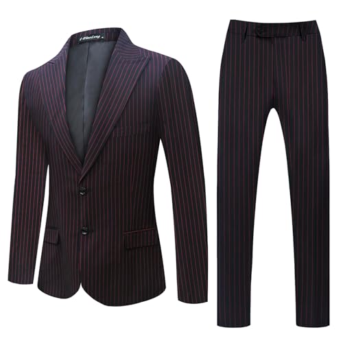 i·FineLong Mens 2 Piece Stripe Suit Set Center Vent 2 Button Wedding Dance Tux Blazer Jacket Pants Set