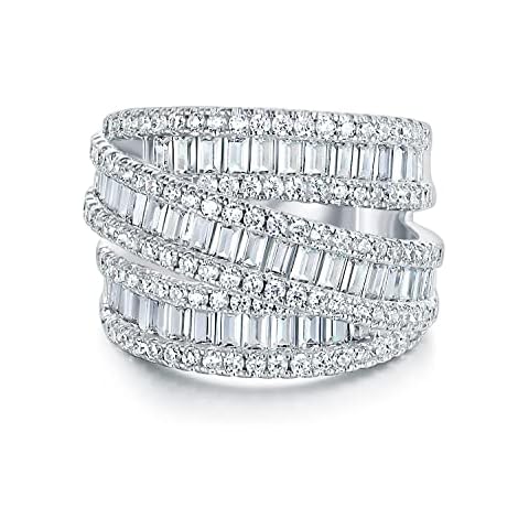 OPOMOMO Eternity Ring Wedding Bands,18K White Gold Plated 3 Rows Emerald Cut Lab Diamond Band Rings for Women Men (5) (C-white -3 rows, 5) Cover