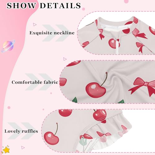 ALAZA Toddler Swimsuit Girl Bathing Suit Swimwear Rash Guard Cherry Bow Long Sleeve 3T4