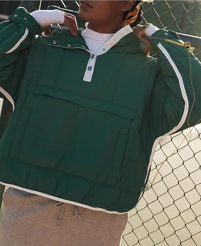 HangNiFang Women's Oversized Quilted Pullover Puffer Jacket with Hood Winter Coat with Pockets3