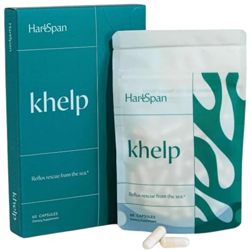 HartSpan Khelp All-Natural Reflux Support – Premium Alginate Supplement | GERD, Heartburn, LPR & Acid Reflux | Drug-Free, Designed for Daily Use | No Dyes or Flavors | 60 Vegan Capsules