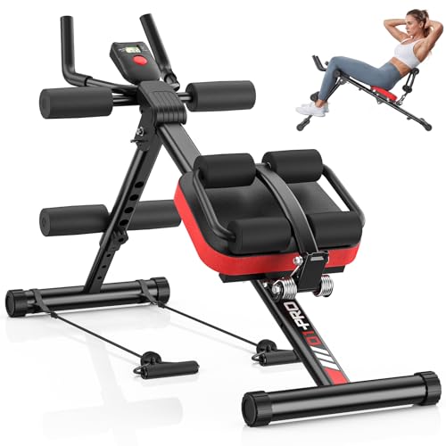 Dskeuzeew Allenatore Addominale Regolabile per Palestra Domestica, Macchina per Addominali con Schermo LCD e Fasce di Resistenza, Attrezzo Addominale Pieghevole, Portata Massima 150 kg
